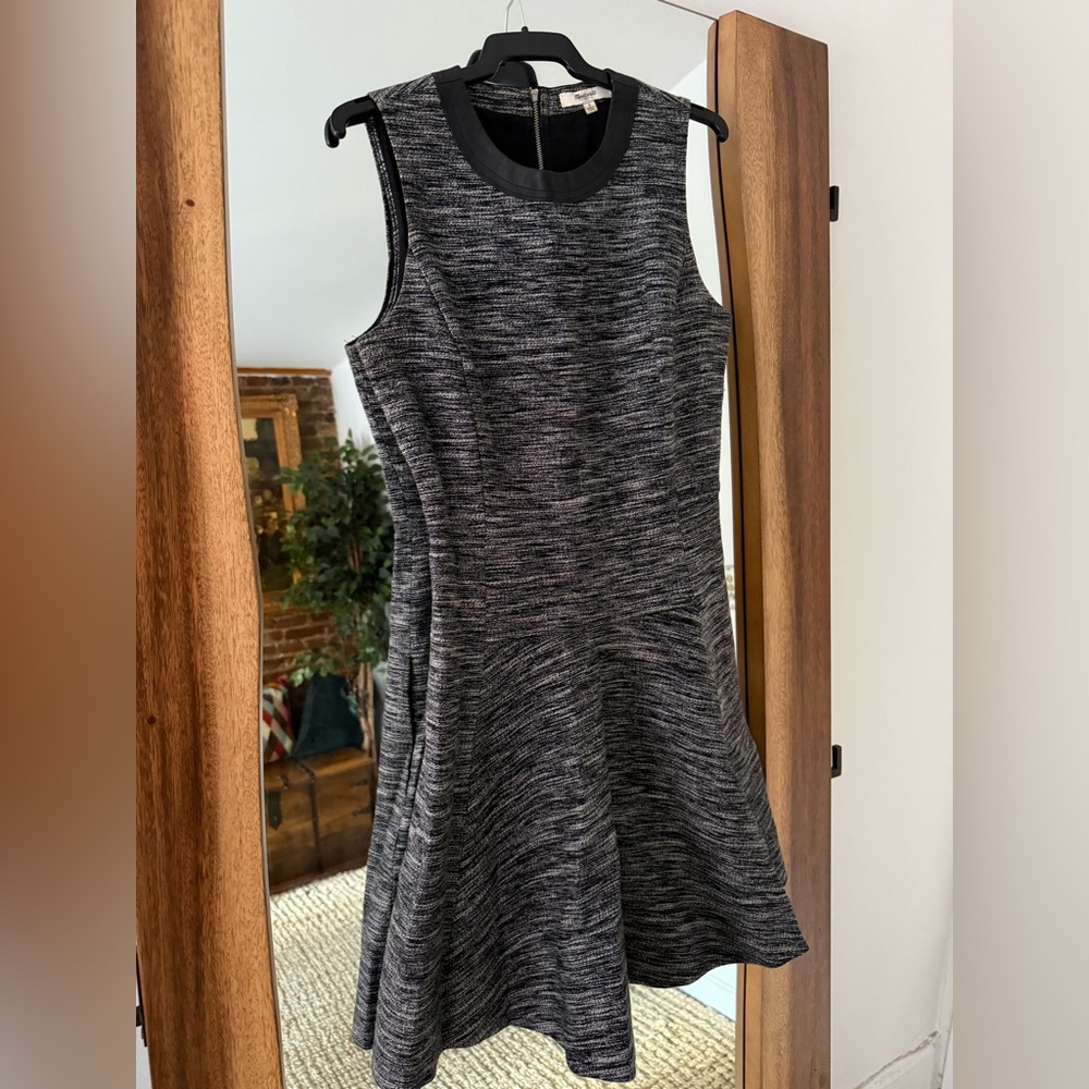 Madewell Anywhere Tweed Dress Fit Flare Black Sleeveless